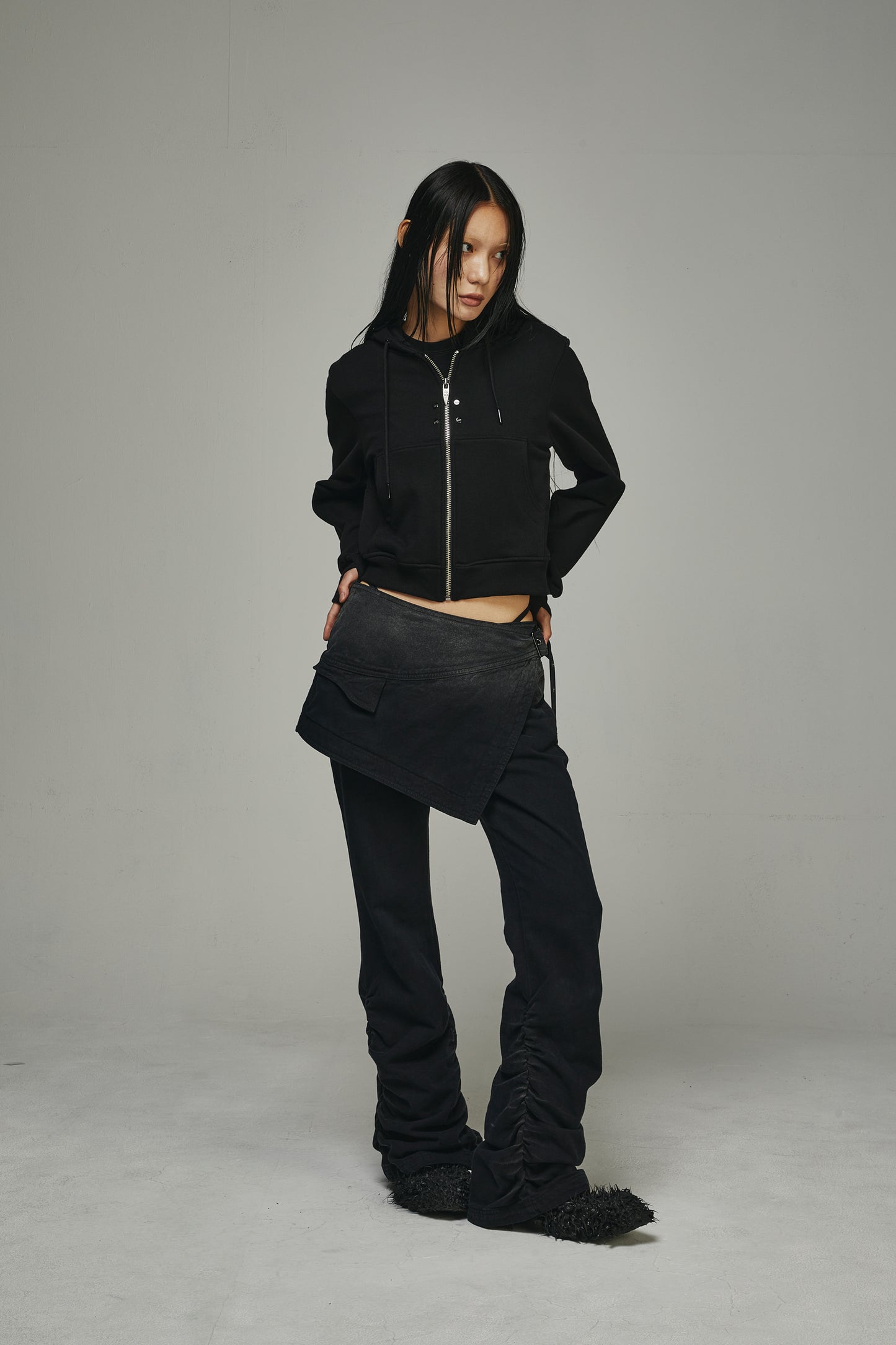 【BLR BLUER】Dyed Eyelet Belt Skirt Shirring Pants