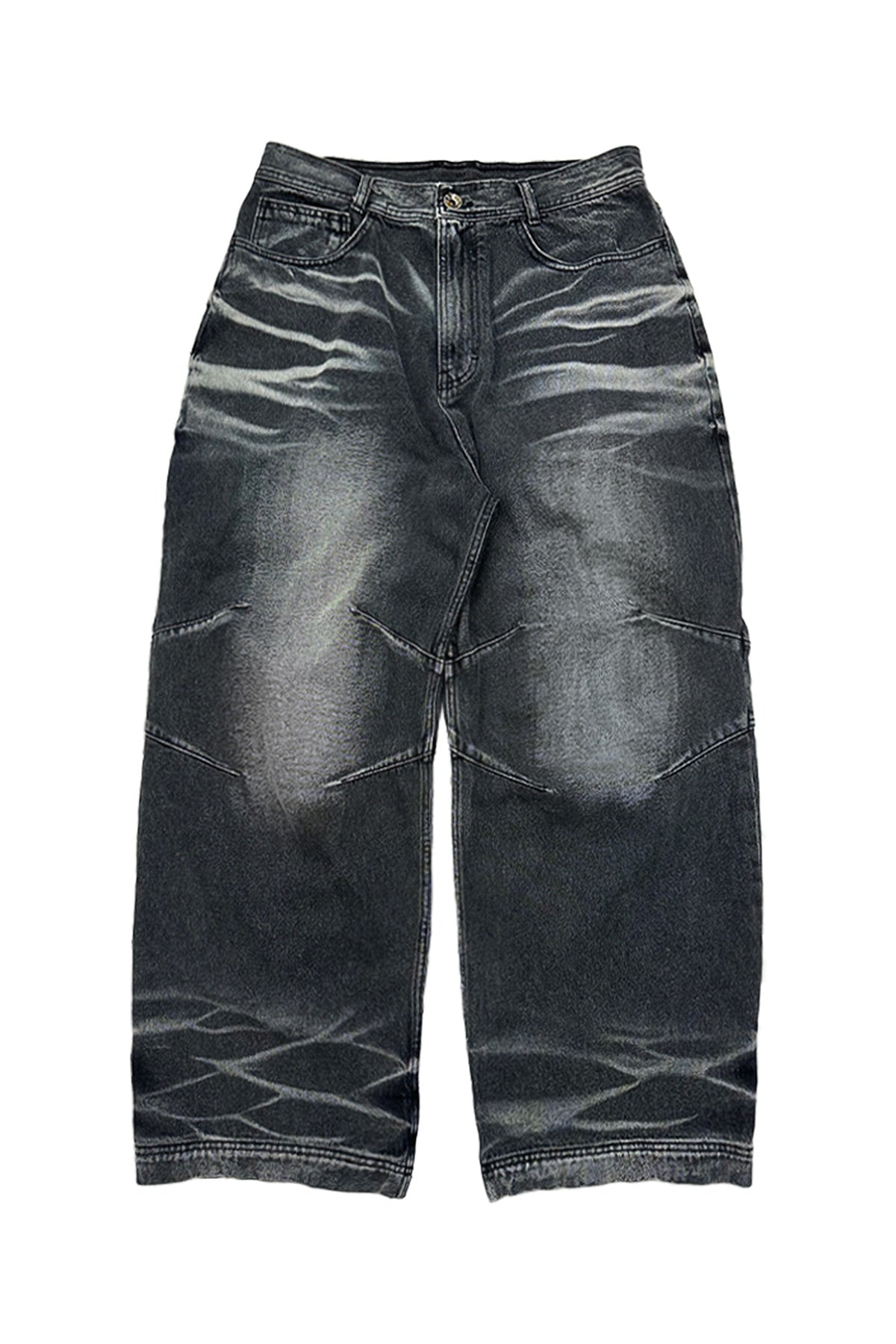 【BLR BLUER】Embossed Wave Washed Denim Pants (Blue)