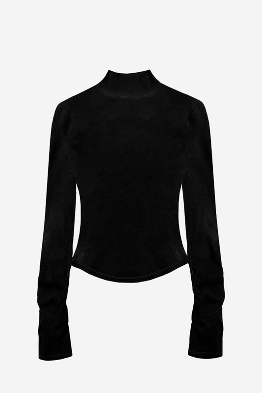 【BLR BLUER】Bleached Layered Chest Shirring Knit T-shirts Black