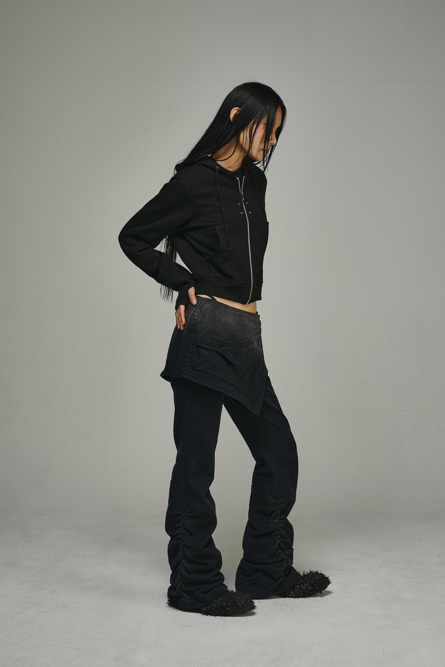 【BLR BLUER】Dyed Eyelet Belt Skirt Shirring Pants