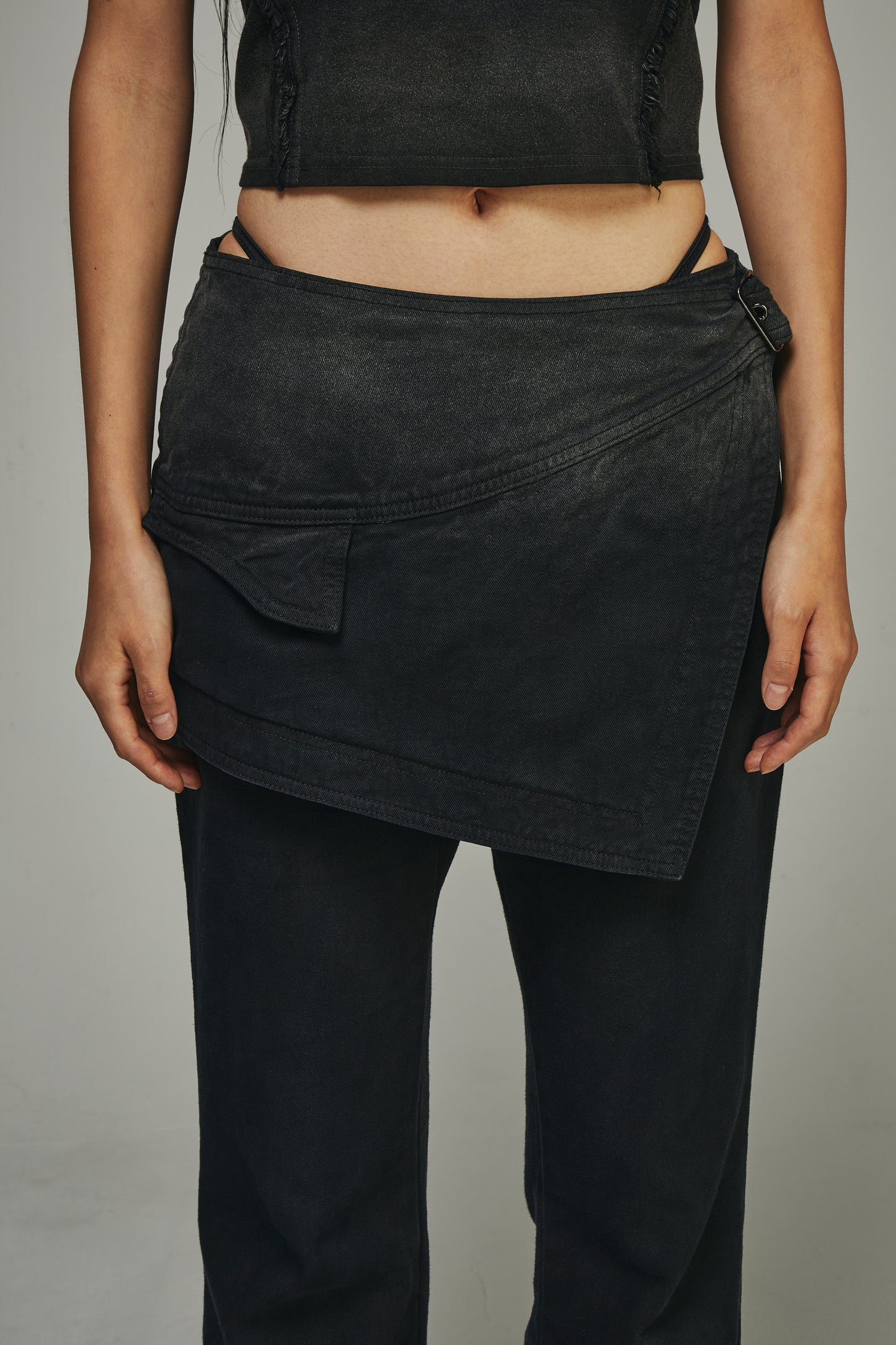 【BLR BLUER】Dyed Eyelet Belt Skirt Shirring Pants