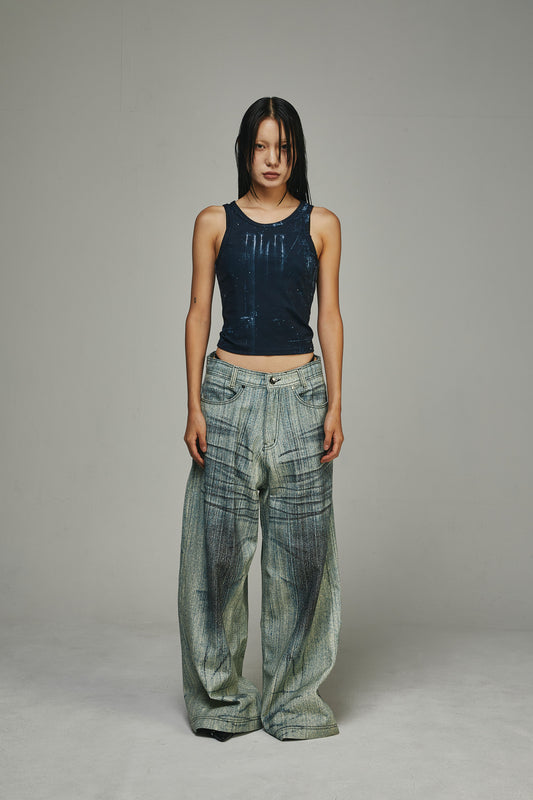 【BLR BLUER】BLR Printed Black Sleeveless