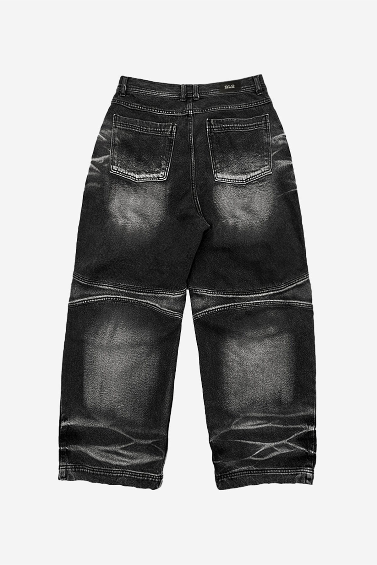 【BLR BLUER】Embossed Wave Washing Wide Denim Pants BLACK