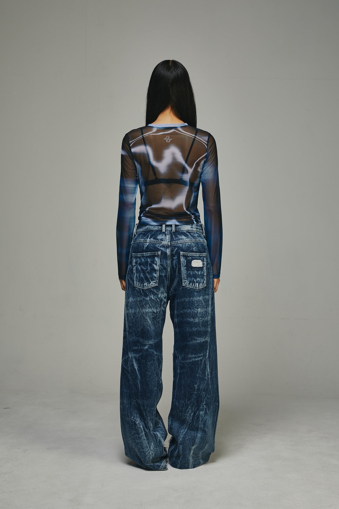 【BLR BLUER】 Curved Navy Denim Pants