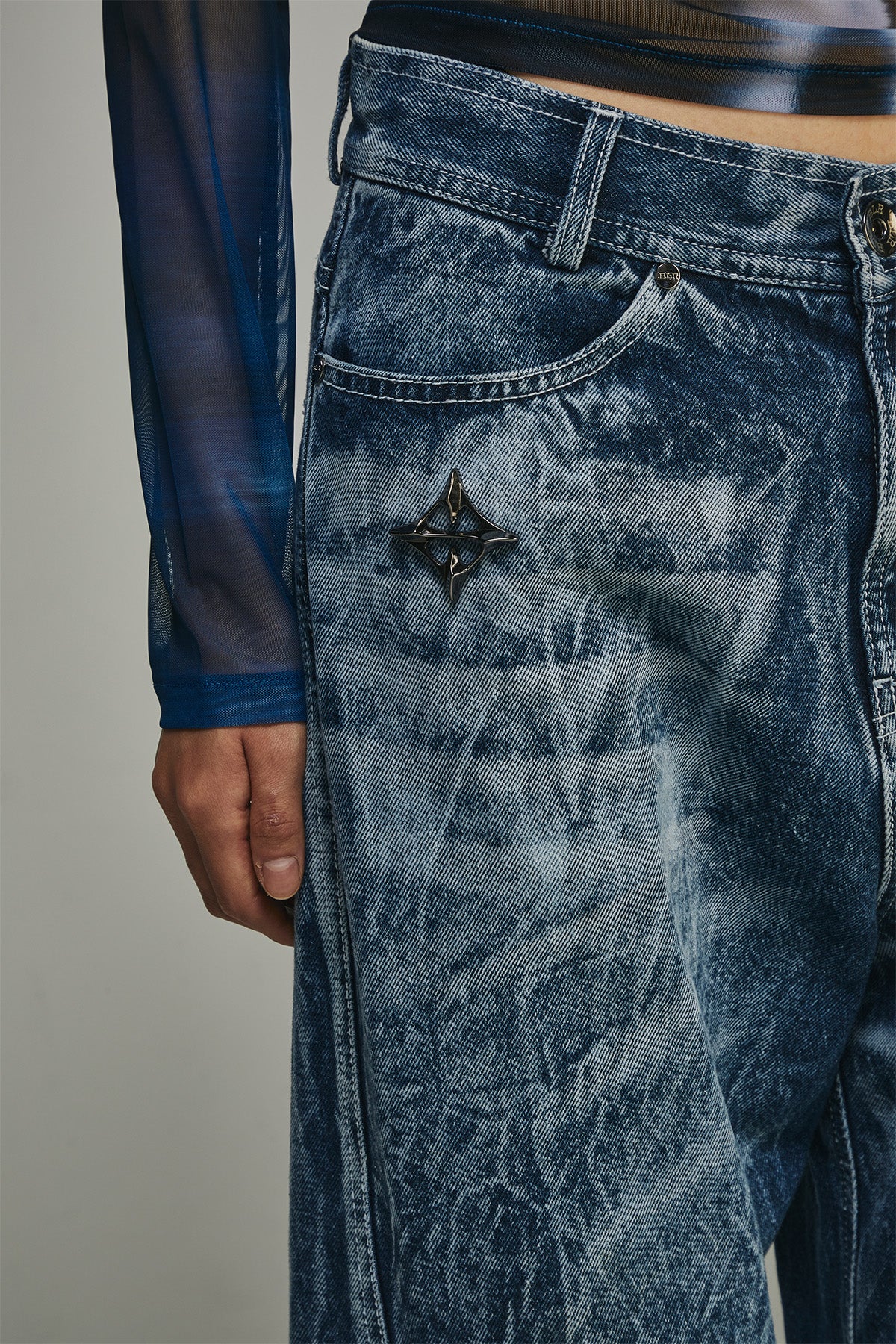 【BLR BLUER】 Curved Navy Denim Pants
