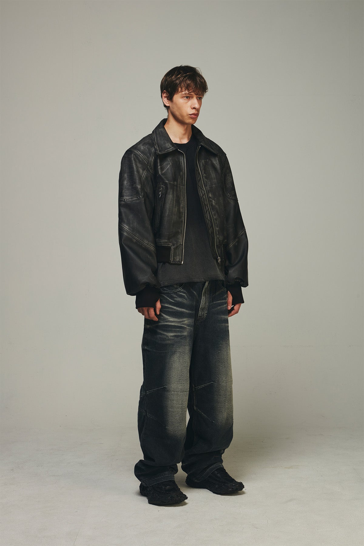 【BLR BLUER】RAW-CUTTED LEATHER CROP JACKET