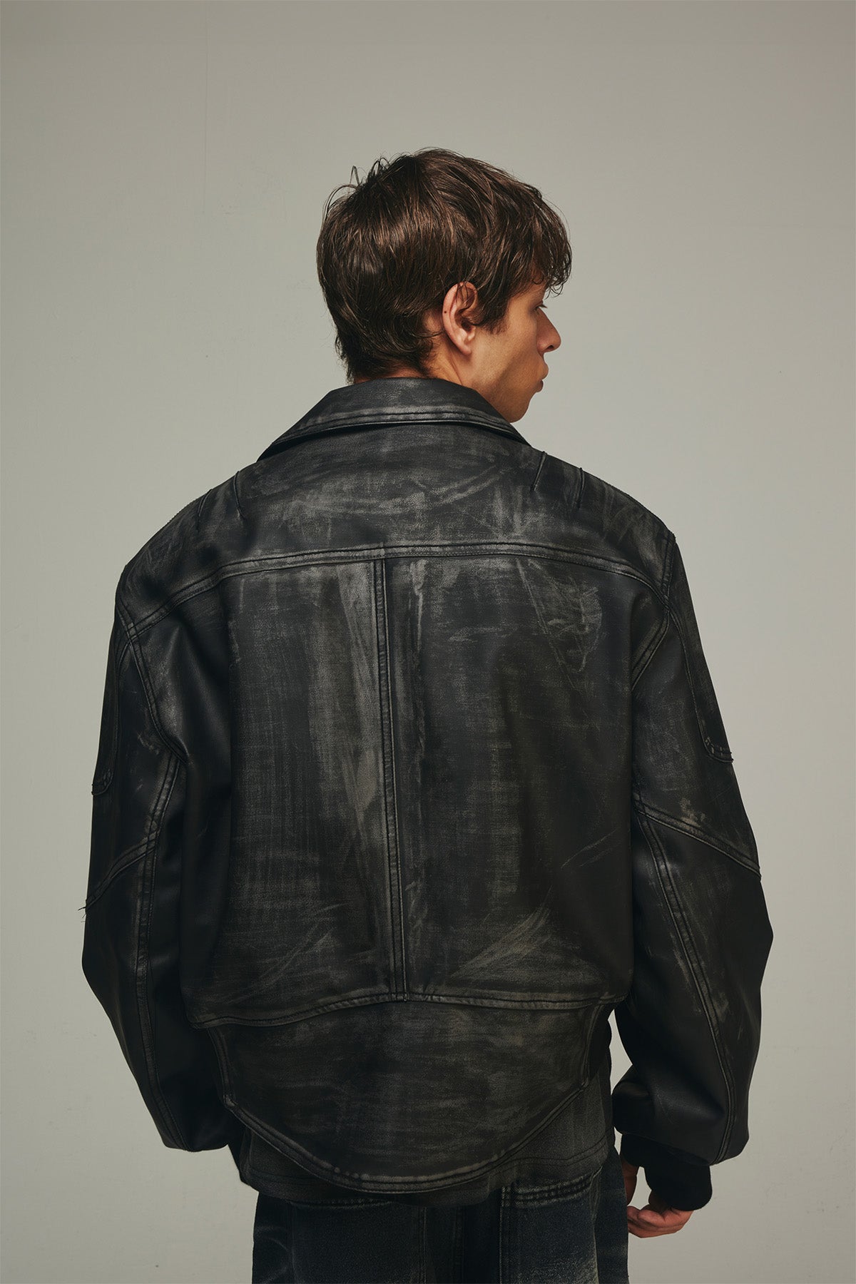 【BLR BLUER】RAW-CUTTED LEATHER CROP JACKET