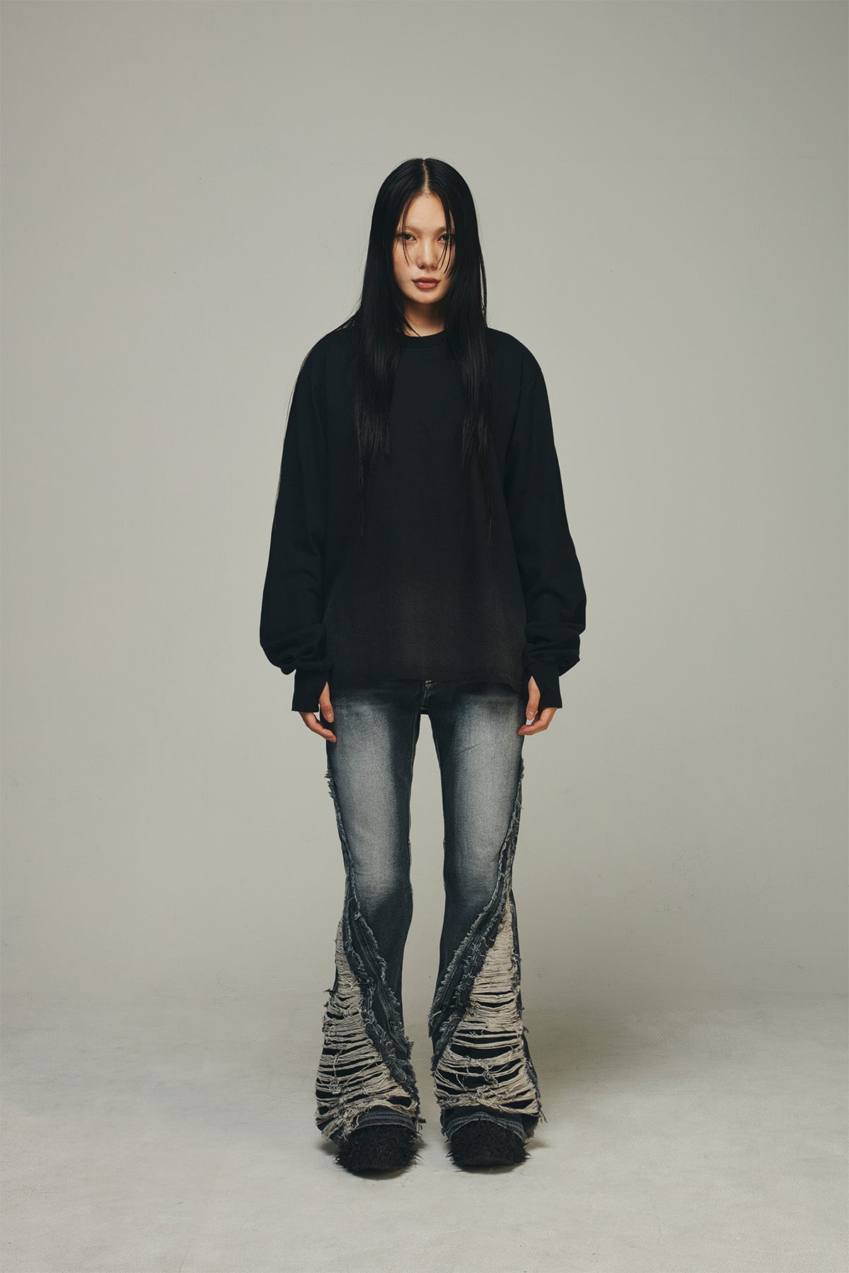 【BLR BLUER】Destroyed Back Gradation Washing Long Sleeve
