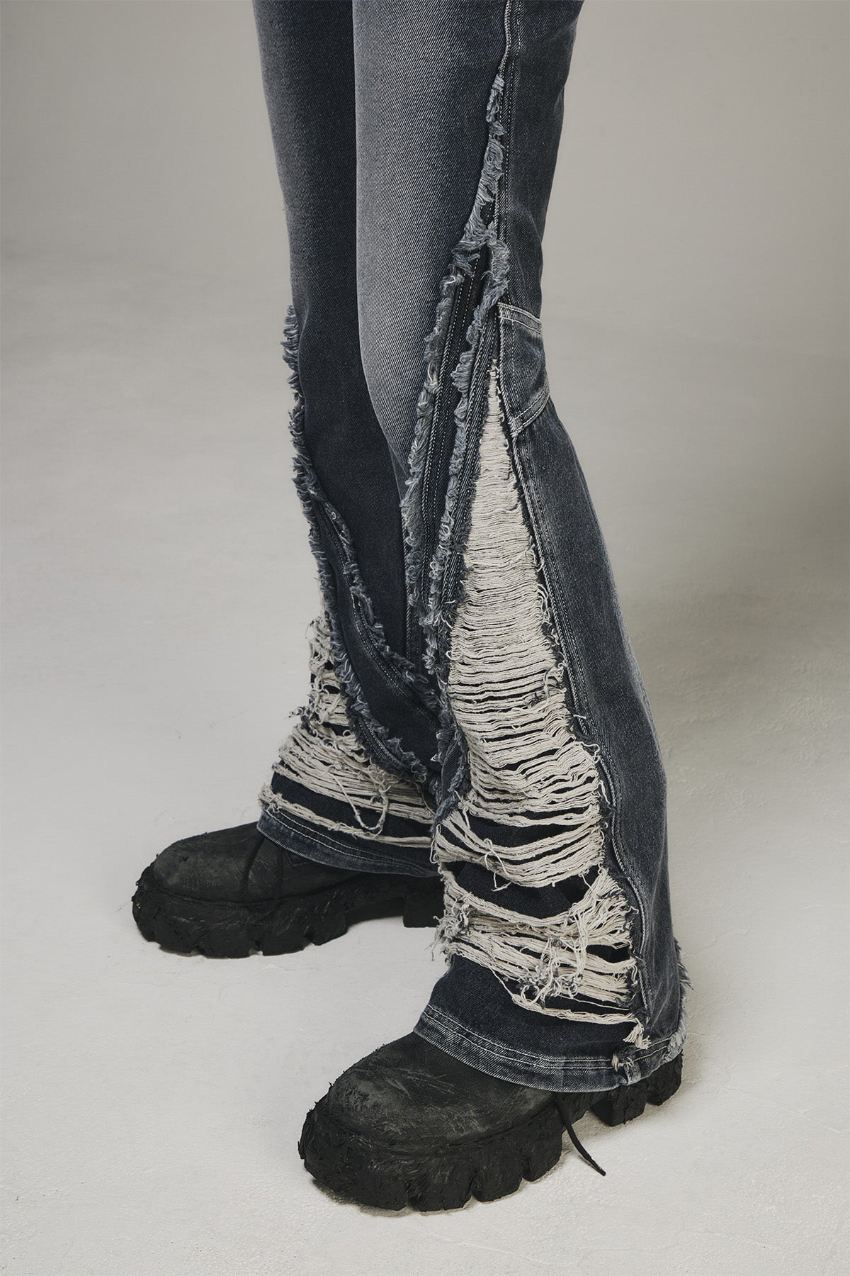 【BLR BLUER】Destroyed Crush Double Line Washing Denim Pants