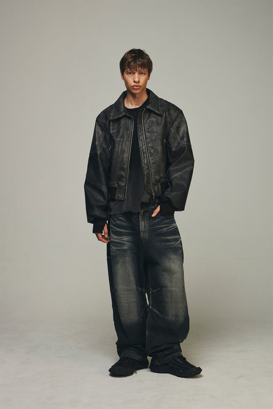 【BLR BLUER】Embossed Wave Washed Denim Pants (Blue)