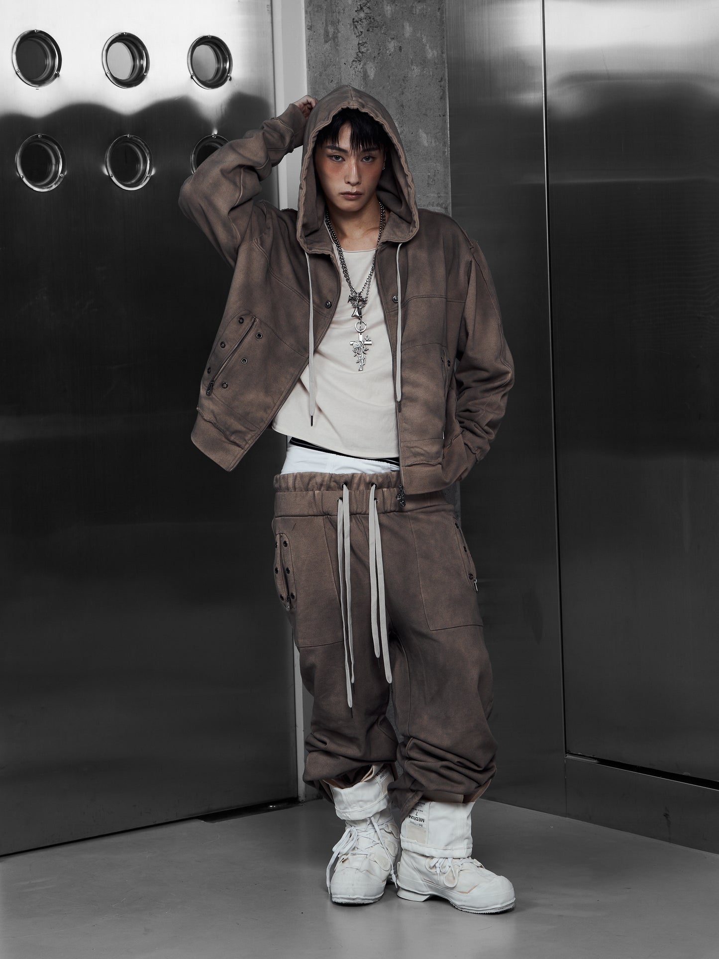 【ROSEN KREUZ】EYELET EDGE Set-Up ZIP-UP HOODIE (BEIGE)