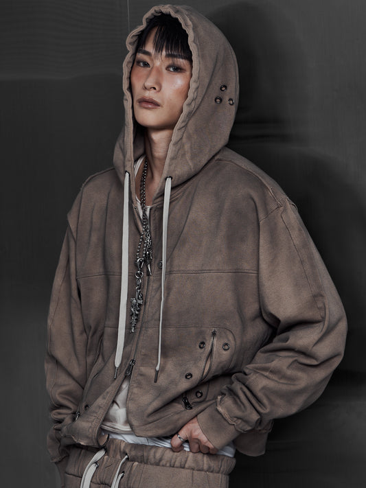 【ROSEN KREUZ】EYELET EDGE Set-Up ZIP-UP HOODIE (BEIGE)