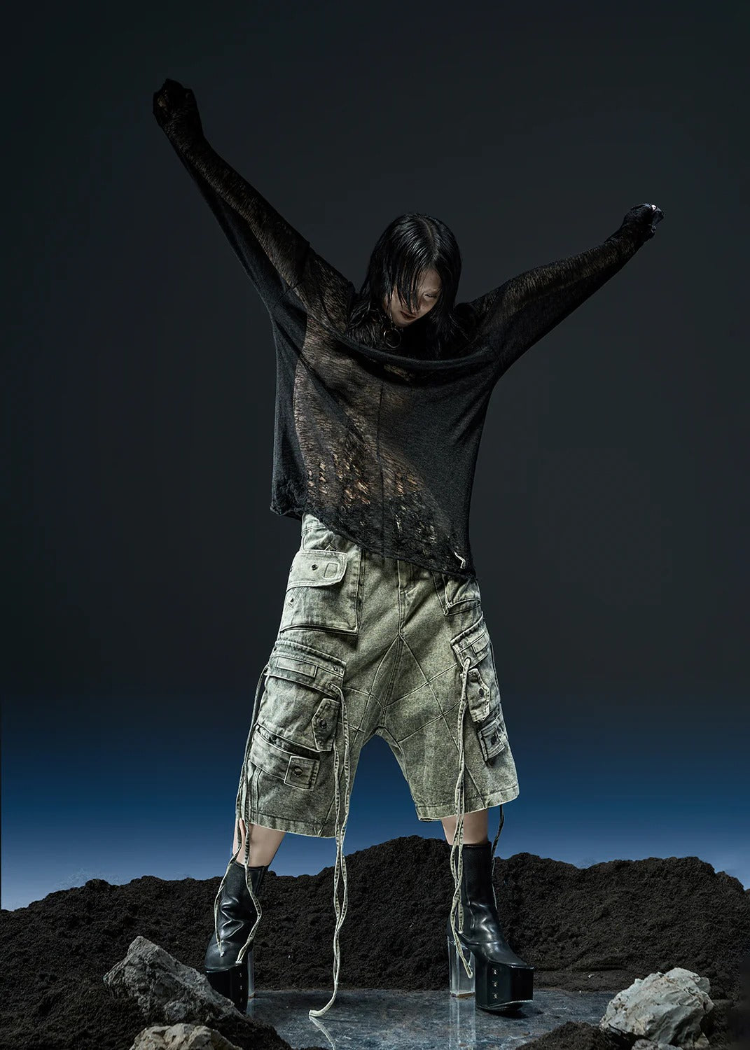 【RICH】RIPPED OVER KNIT TOP