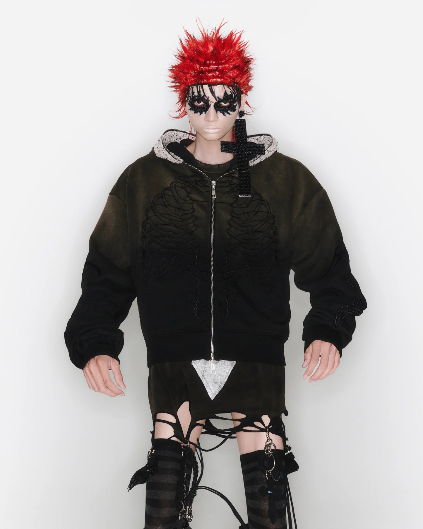 【UNIZ】SKELETON KNIGHT HOODIE - BROWN DIY WASHED