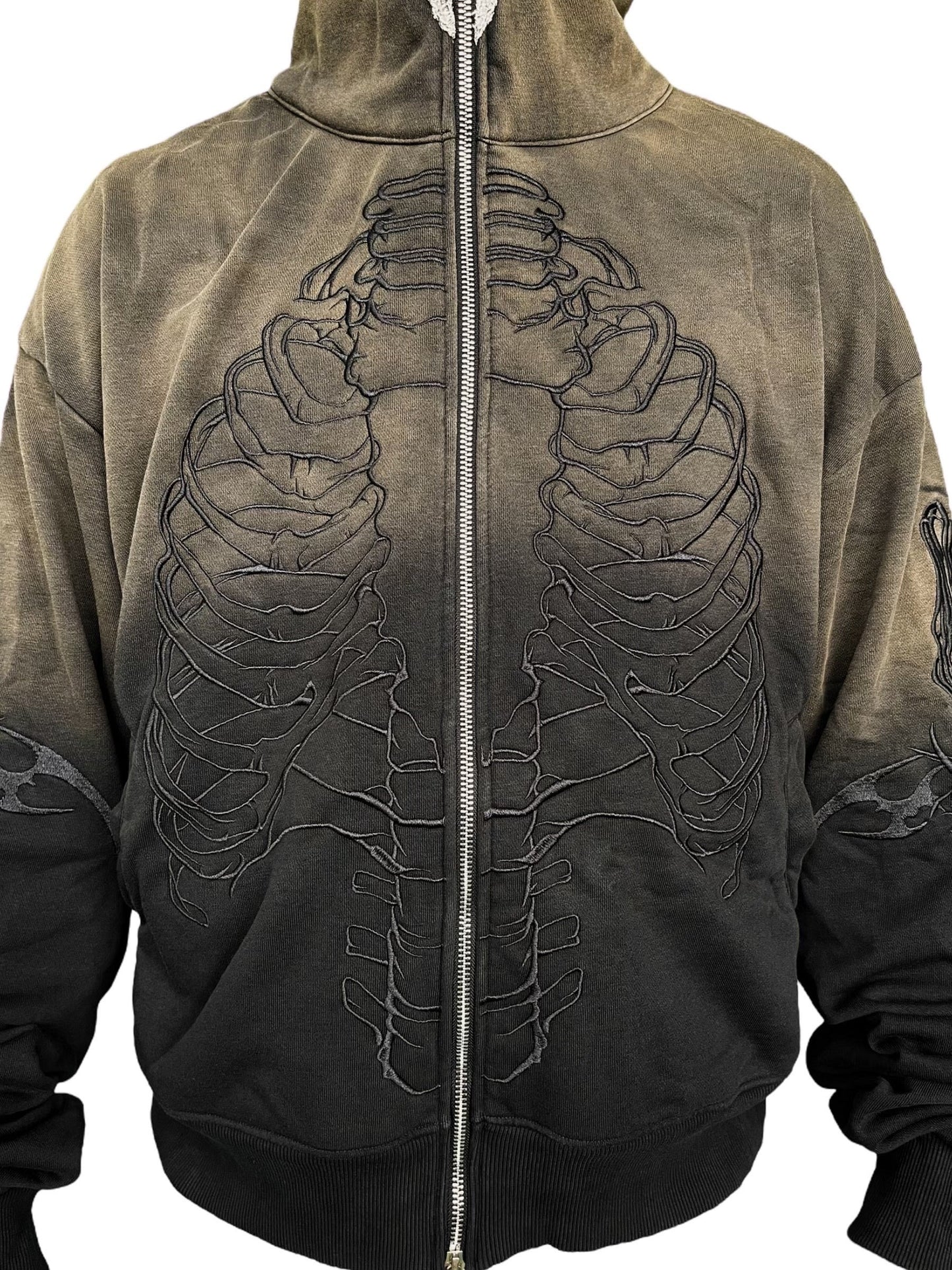 【UNIZ】SKELETON KNIGHT HOODIE - BROWN DIY WASHED