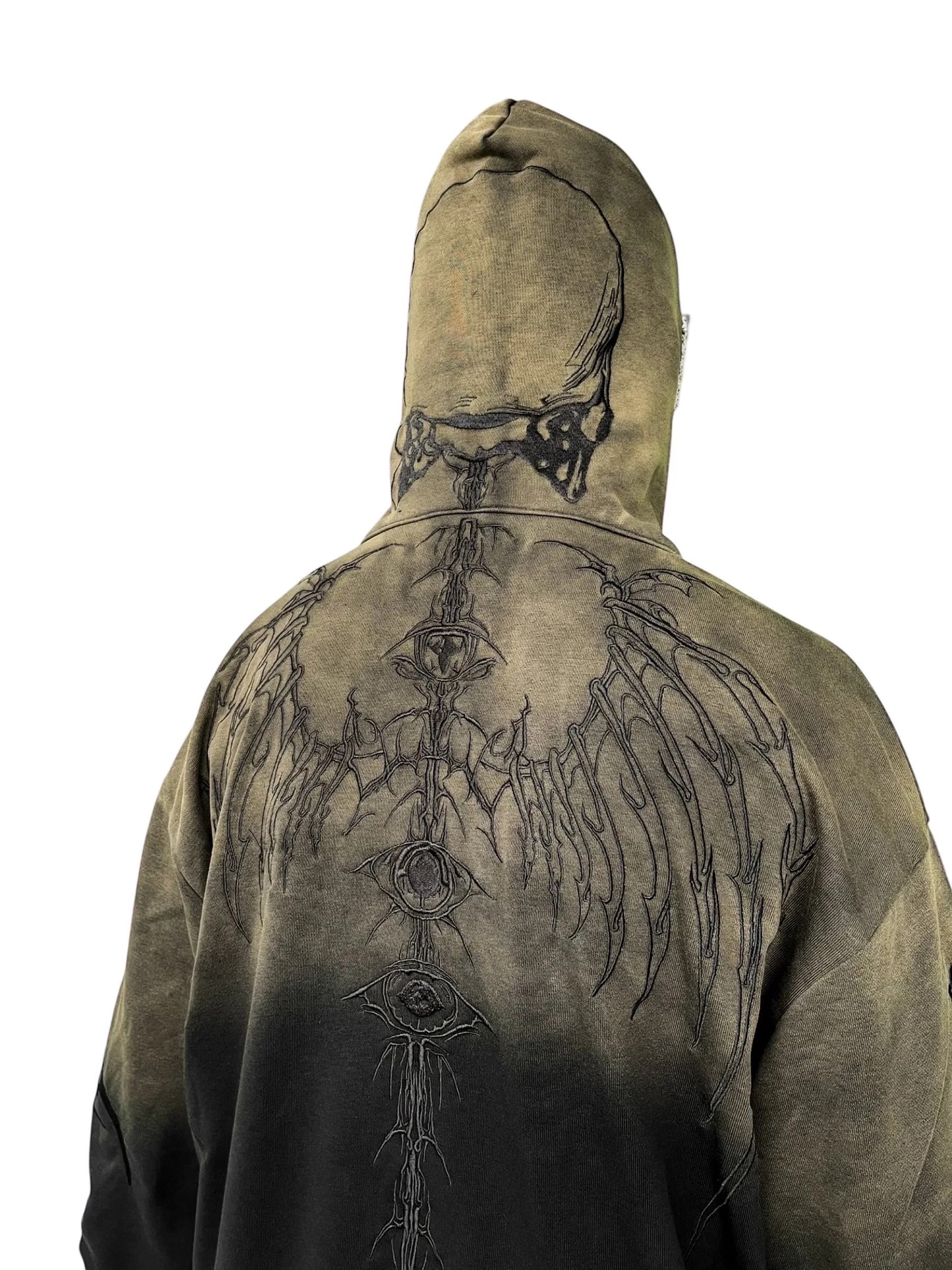 【UNIZ】SKELETON KNIGHT HOODIE - BROWN DIY WASHED