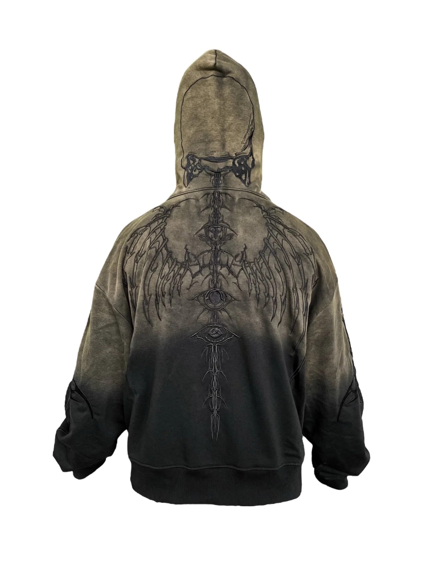 【UNIZ】SKELETON KNIGHT HOODIE - BROWN DIY WASHED