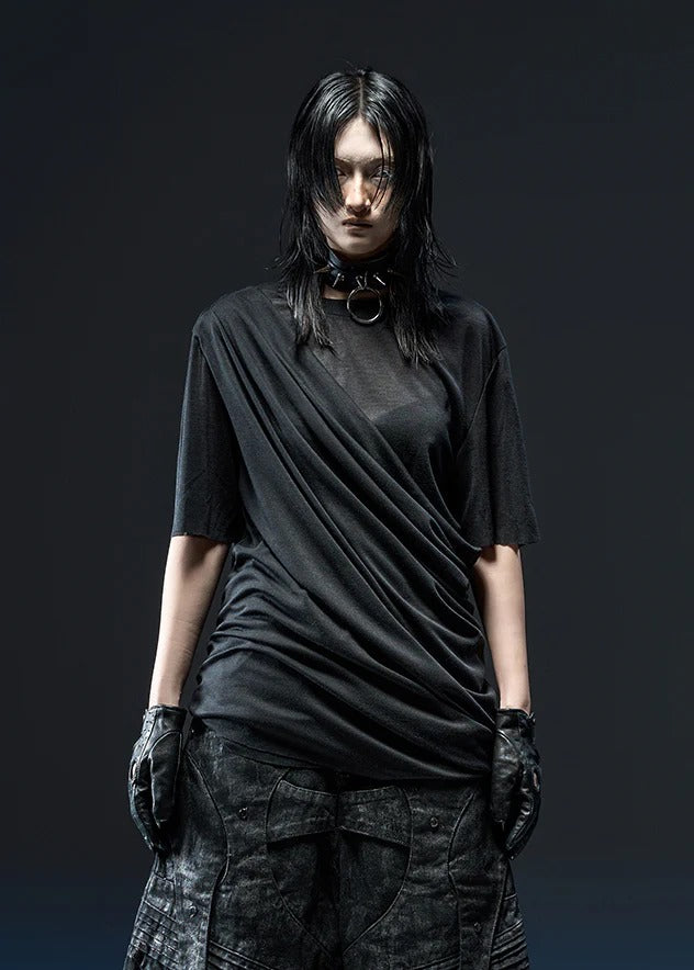 【RICH】DOUBLE LAYER TWISTED T-SHIRT