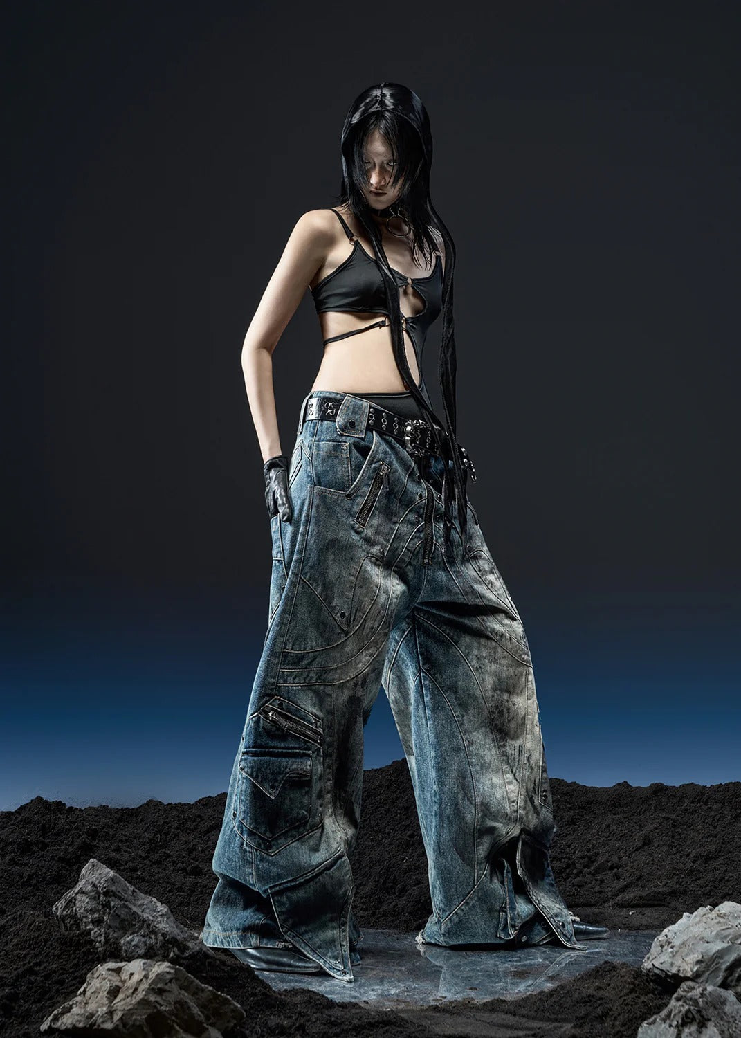 【RICH】DIRTY WASHED KNIGHT WIDE PANTS