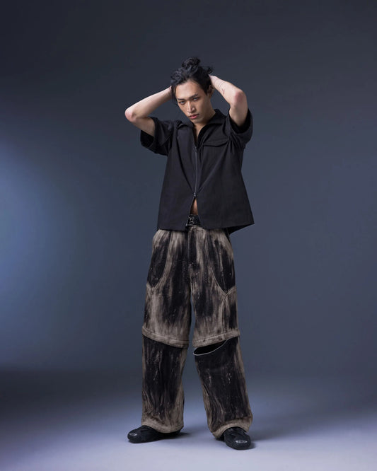 【JIMMY GUTSON】MEMBRANE WINGS- PANEL WIDE-LEG JEANS(Hand-brushed fade)