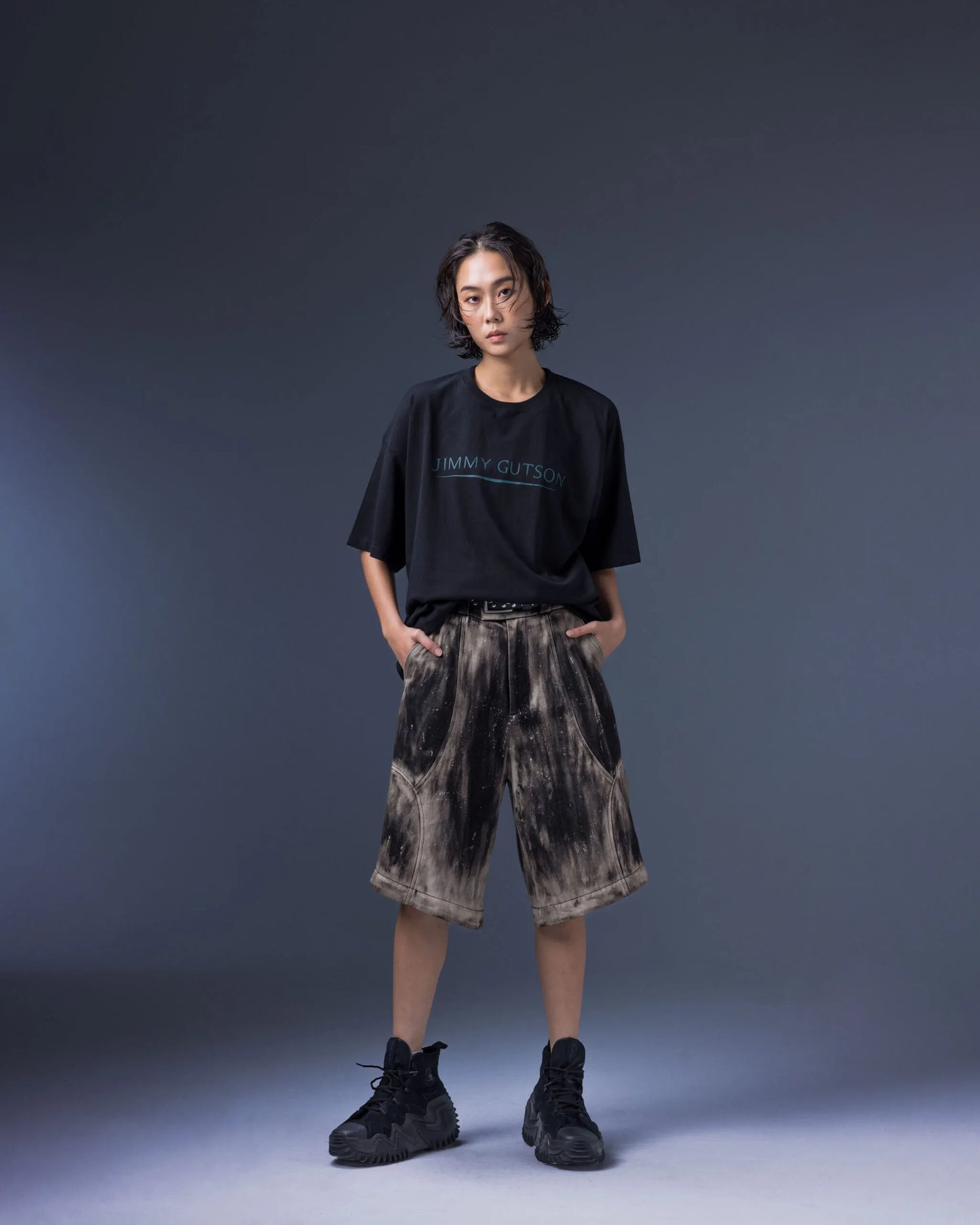 【JIMMY GUTSON】MEMBRANE WINGS- PANEL WIDE-LEG JEANS(Hand-brushed fade)