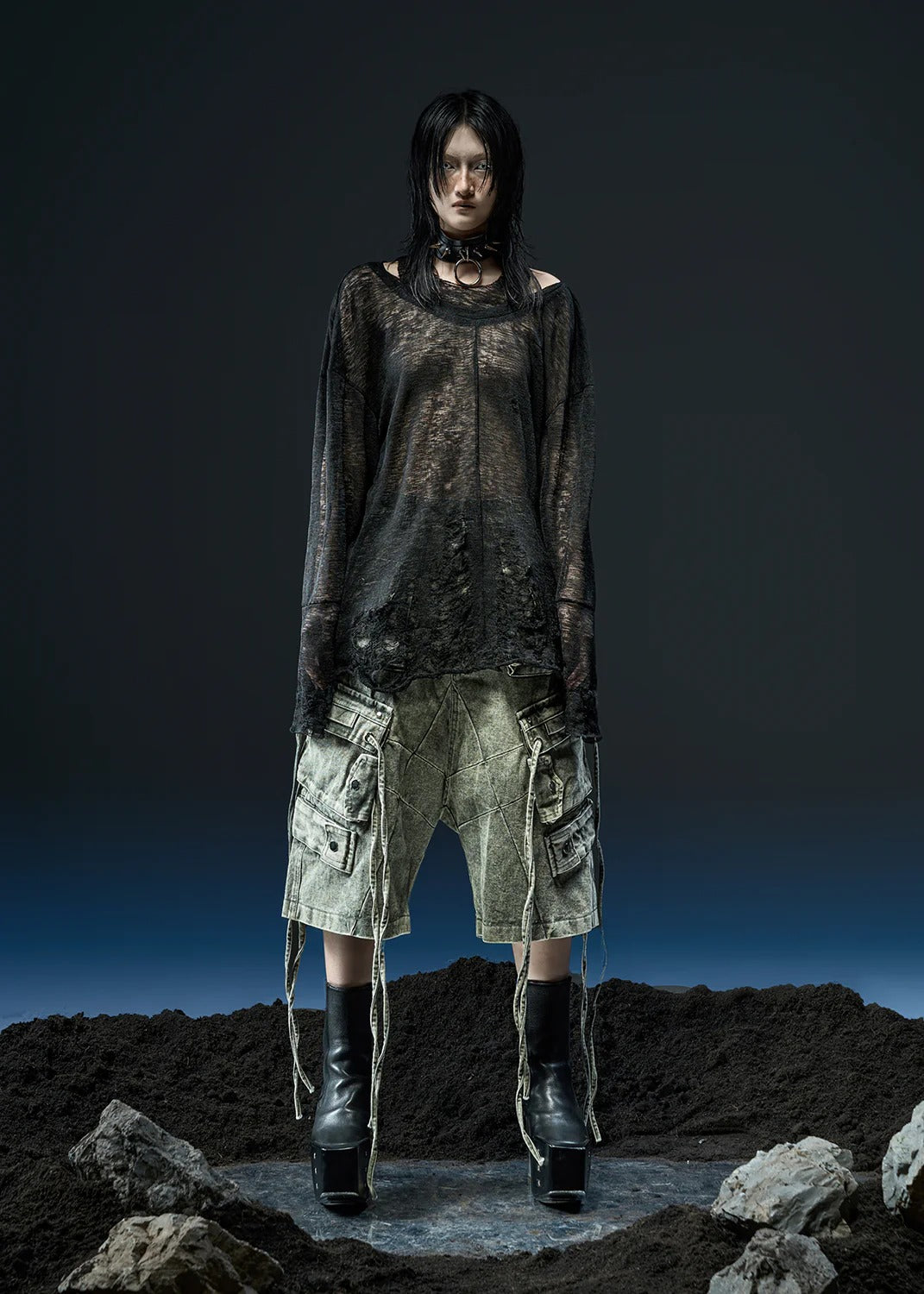 【RICH】GREEN WASHED CARGO WIDE SHORT