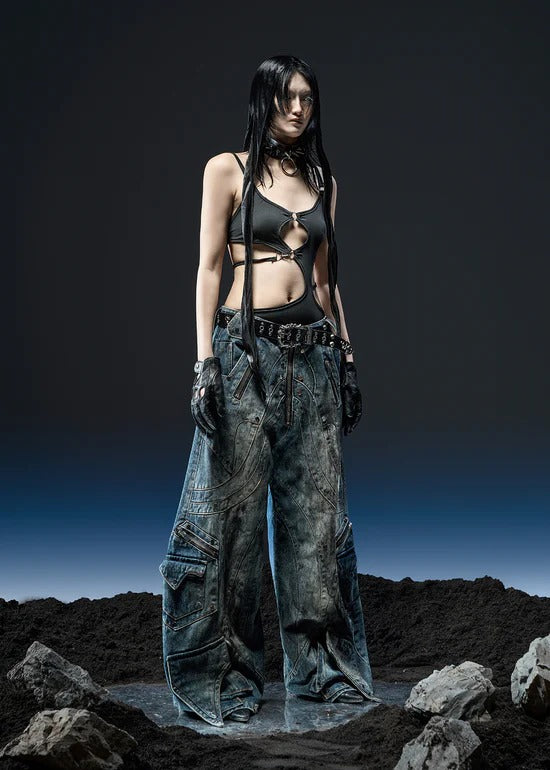 【RICH】DIRTY WASHED KNIGHT WIDE PANTS
