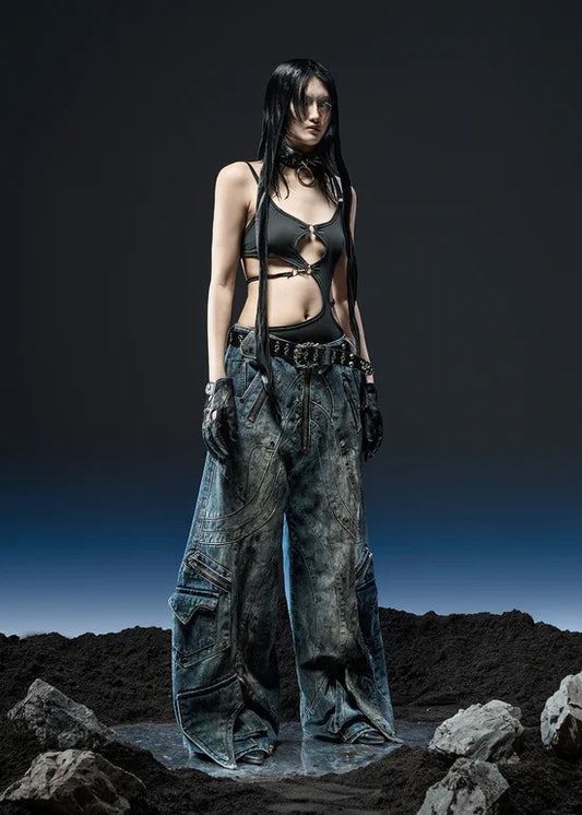 【RICH】DIRTY WASHED KNIGHT WIDE PANTS