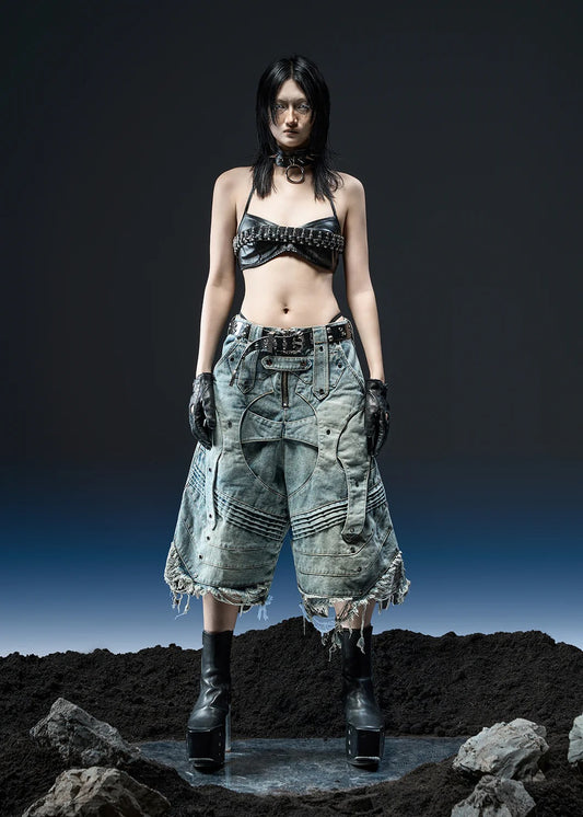 【RICH】KNIGHT WIDE DENIM WASHED SHORT