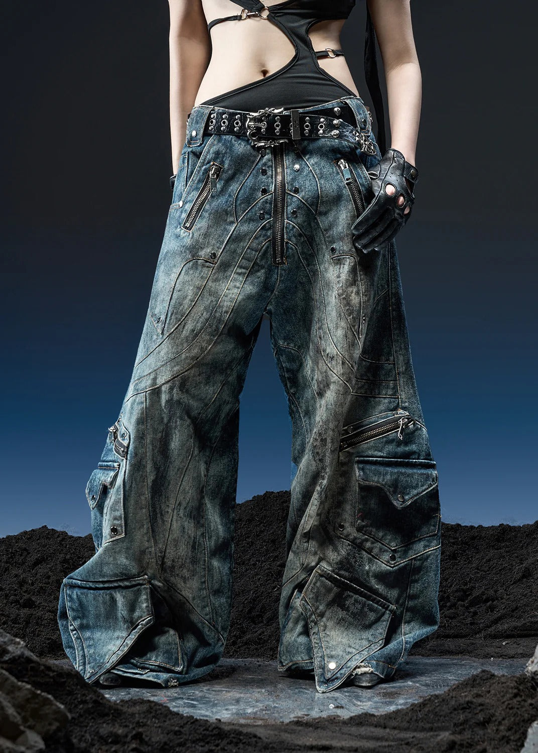 【RICH】DIRTY WASHED KNIGHT WIDE PANTS