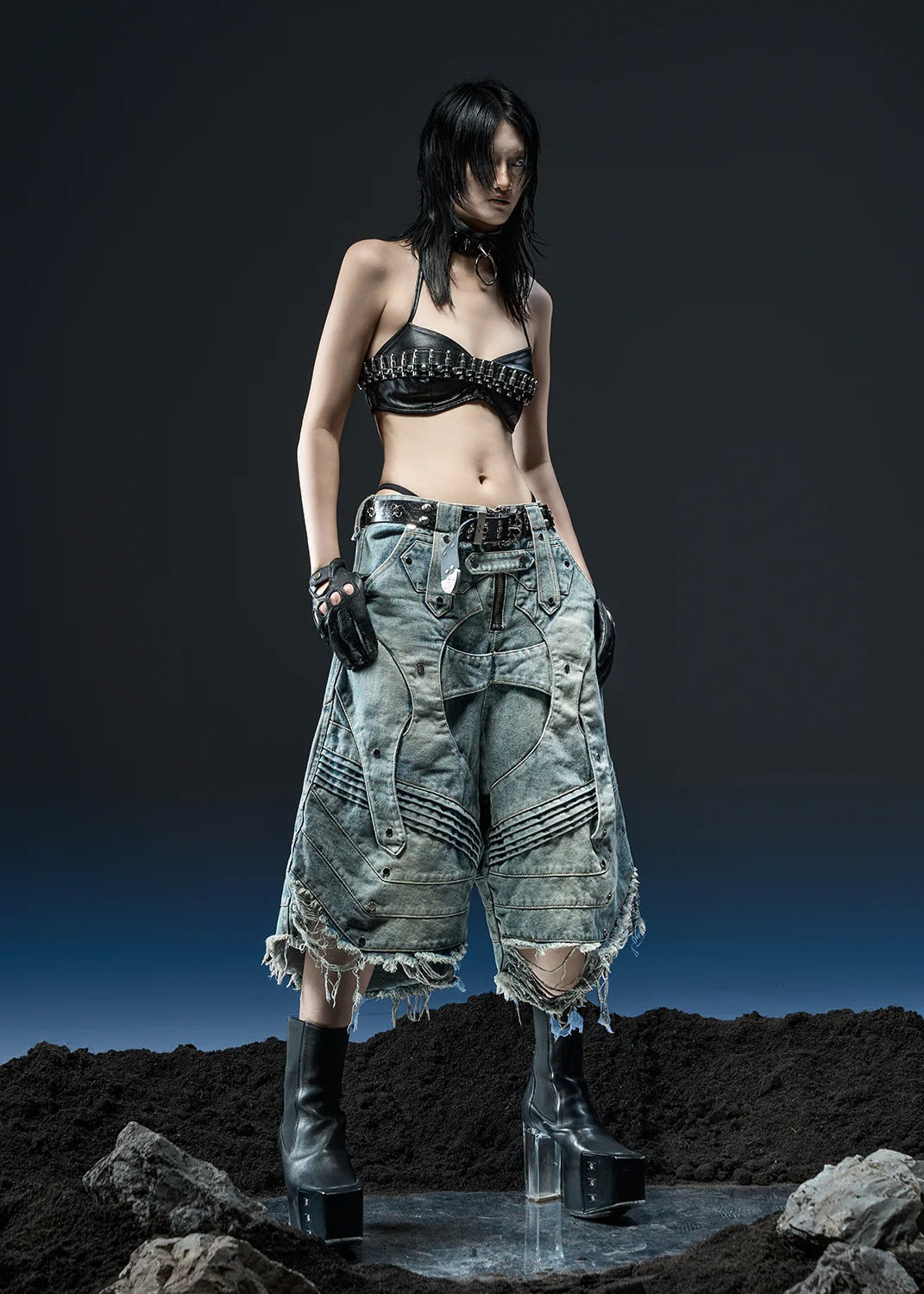 【RICH】KNIGHT WIDE DENIM WASHED SHORT