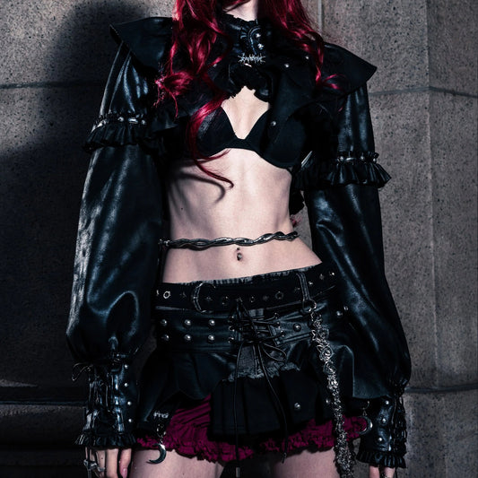 【SATSUN NIGHT】SSN V.05 TRIPLE-COLLAR SHORT LEATHER JACKET - BLACK (PRE-ORDER)