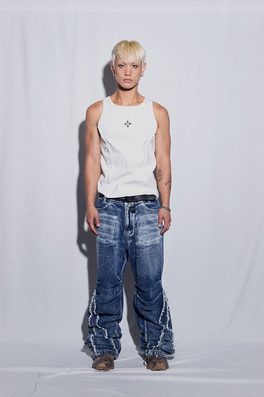 【BLR BLUER】 Curved Navy Denim Pants