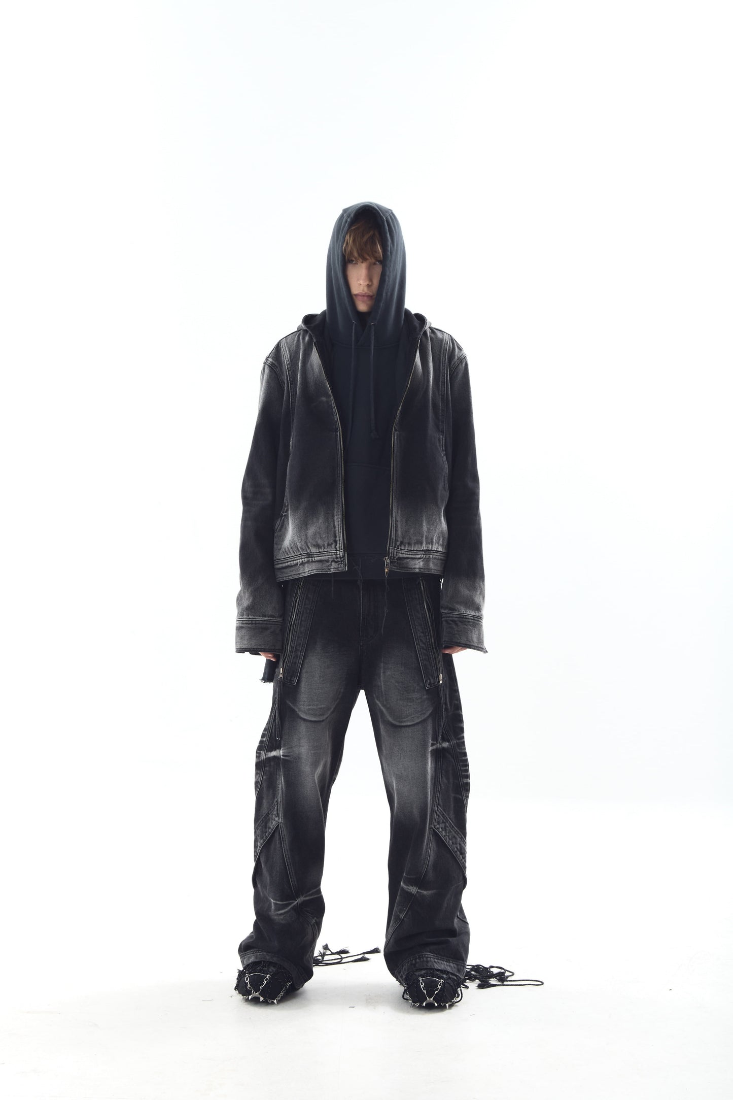 【BLR BLUER】Curved Tanker Washed Denim Pants