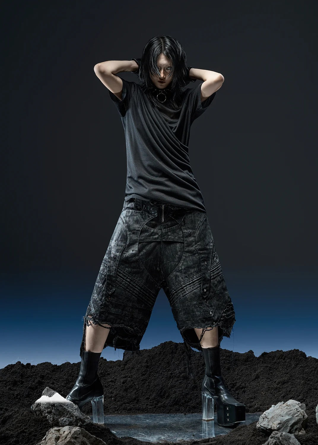 【RICH】DOUBLE LAYER TWISTED T-SHIRT