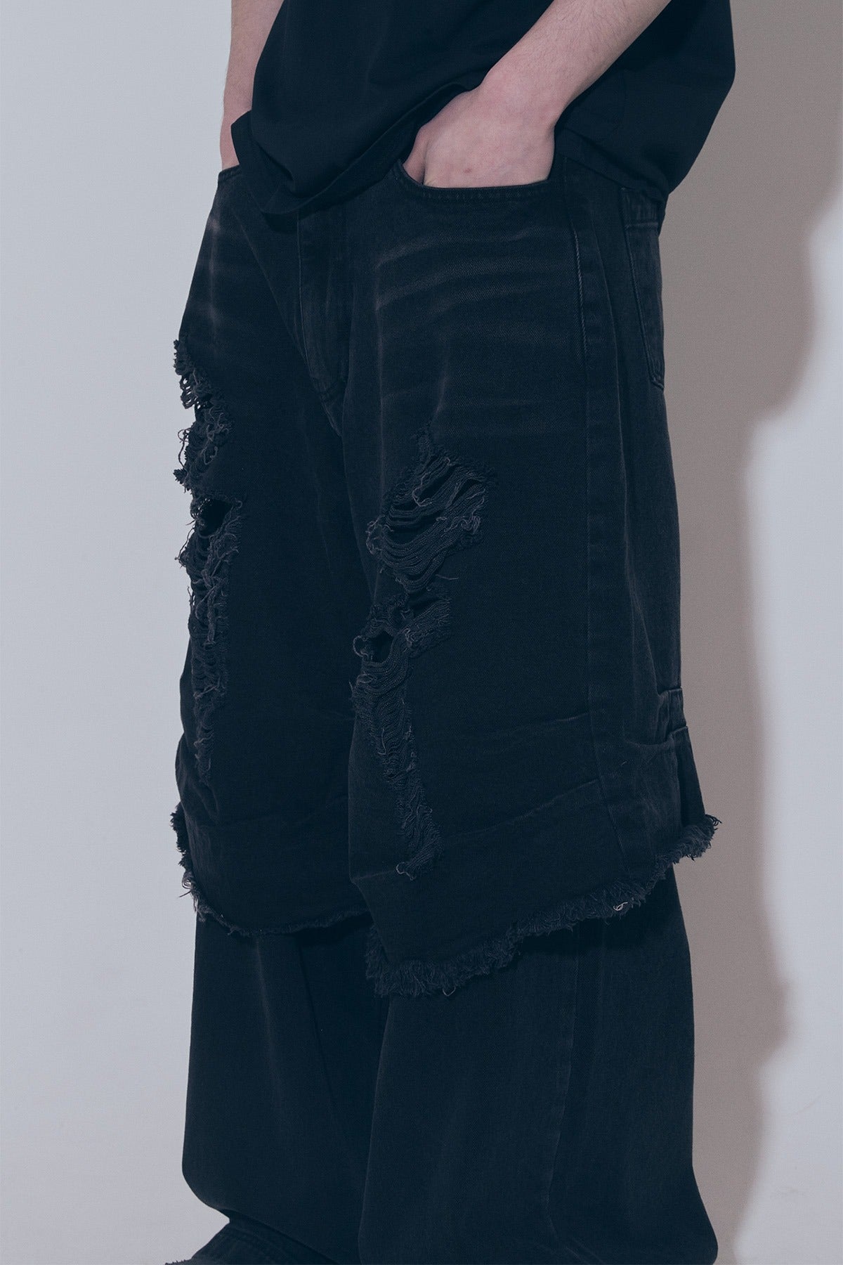 【BLR BLUER】DESTROYED DOUBLE DENIM PANTS