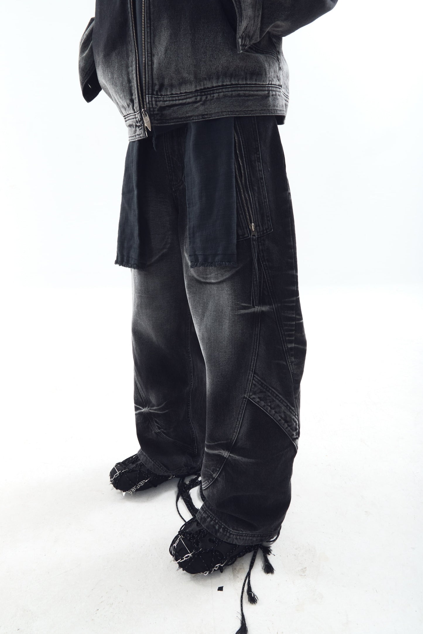 【BLR BLUER】Curved Tanker Washed Denim Pants