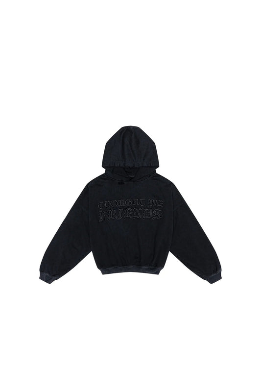 "Soloman" Embroidered Hoodie in Washed Black