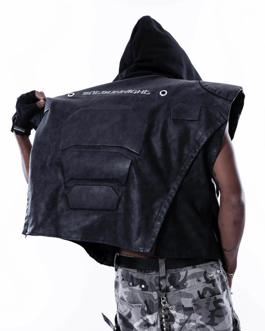 【SATSUN NIGHT】<IT's N0T BLACK & WHITE> LEATHER VEST - BLACK