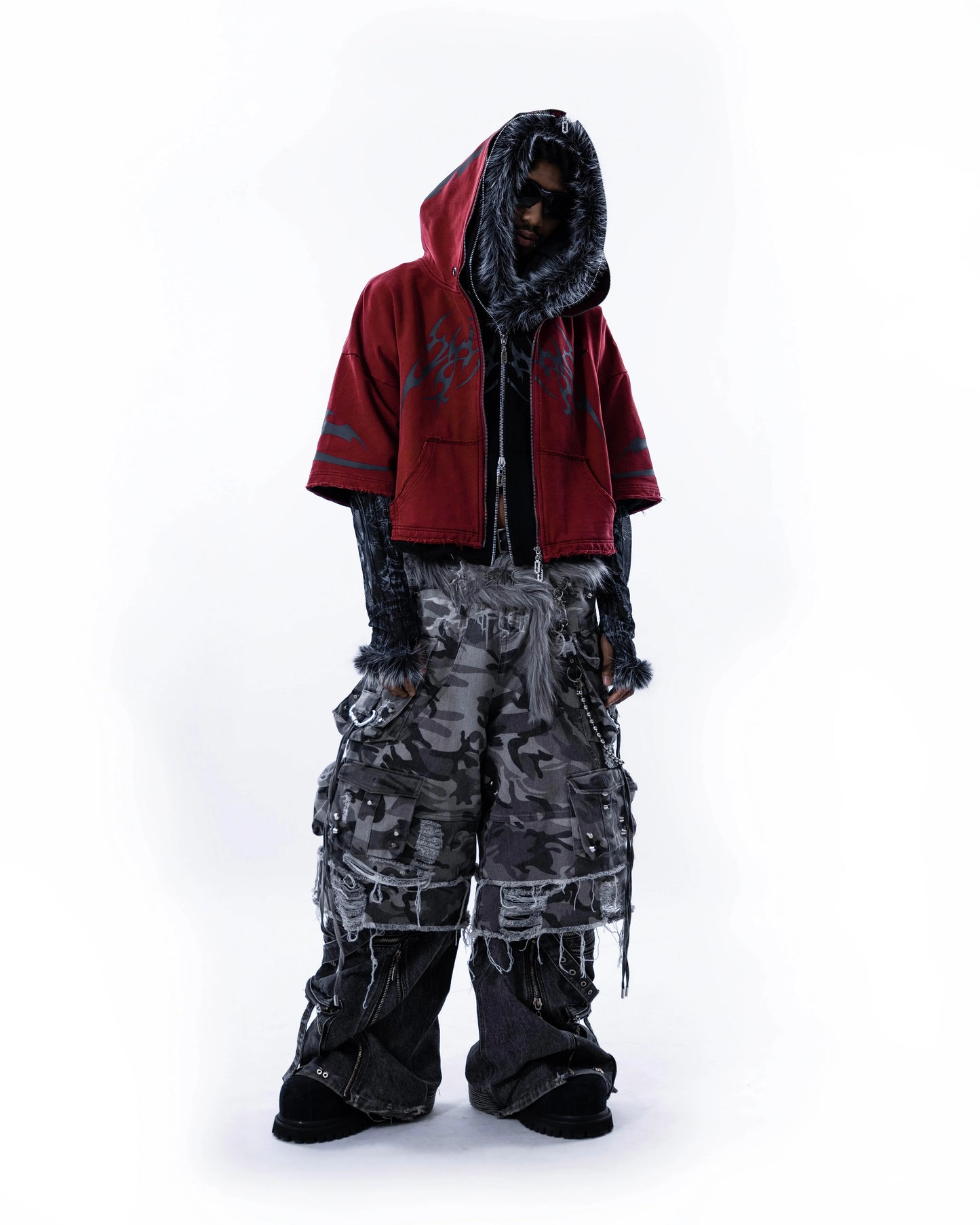 【SATSUN NIGHT】<IT's N0T BLACK & WHITE> - SHORT JACKET - WASHED DRAK RED