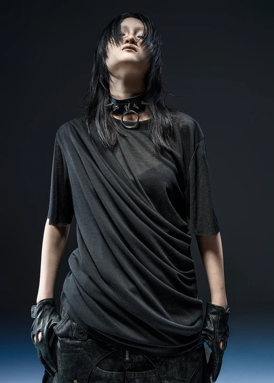 【RICH】DOUBLE LAYER TWISTED T-SHIRT