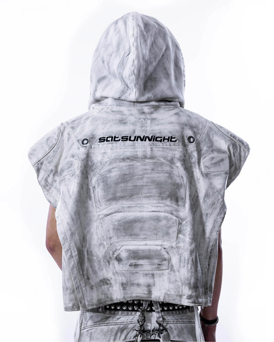 【SATSUN NIGHT】<IT's N0T BLACK & WHITE> LEATHER VEST - POLLUTED WHITE