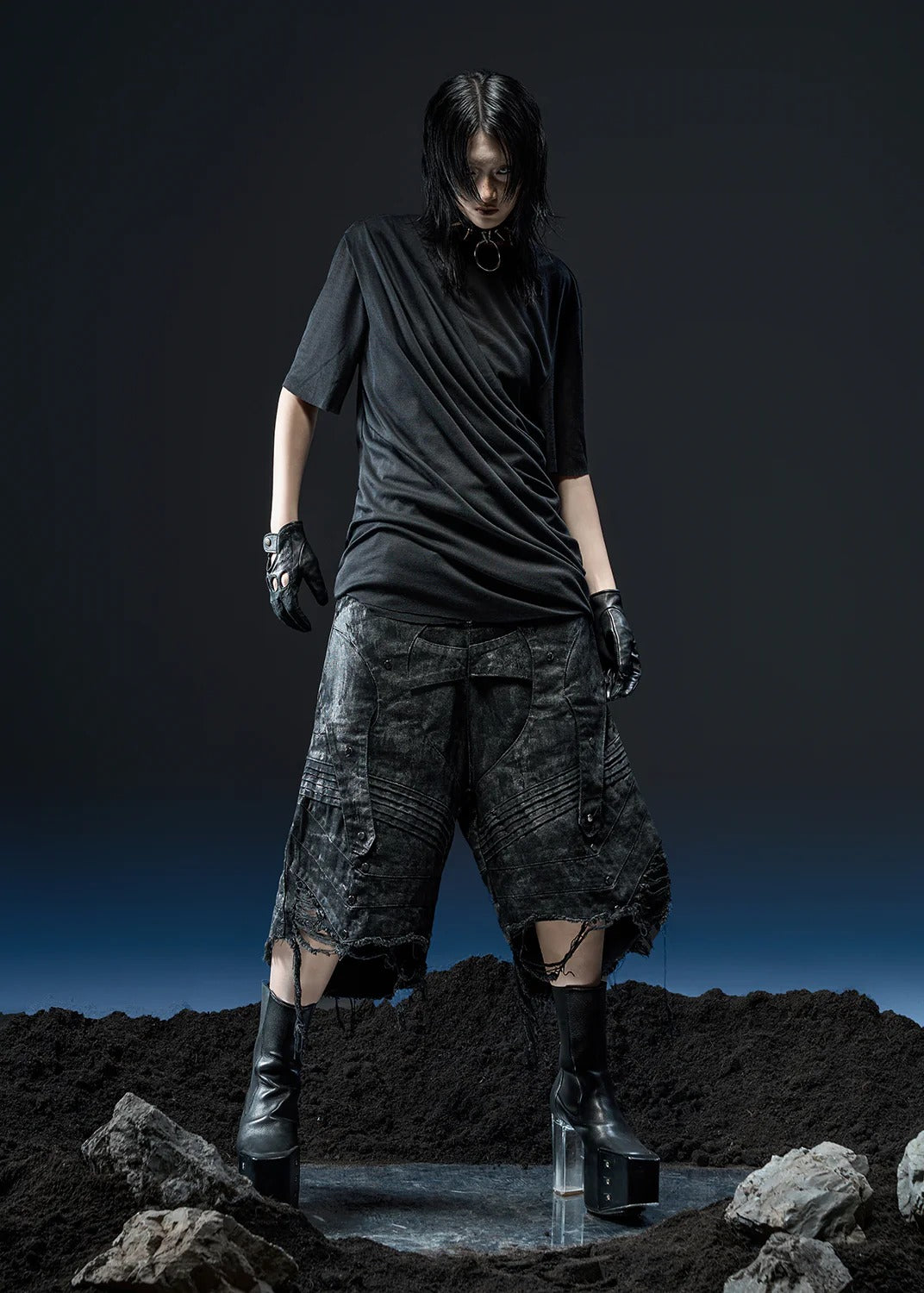 【RICH】DOUBLE LAYER TWISTED T-SHIRT