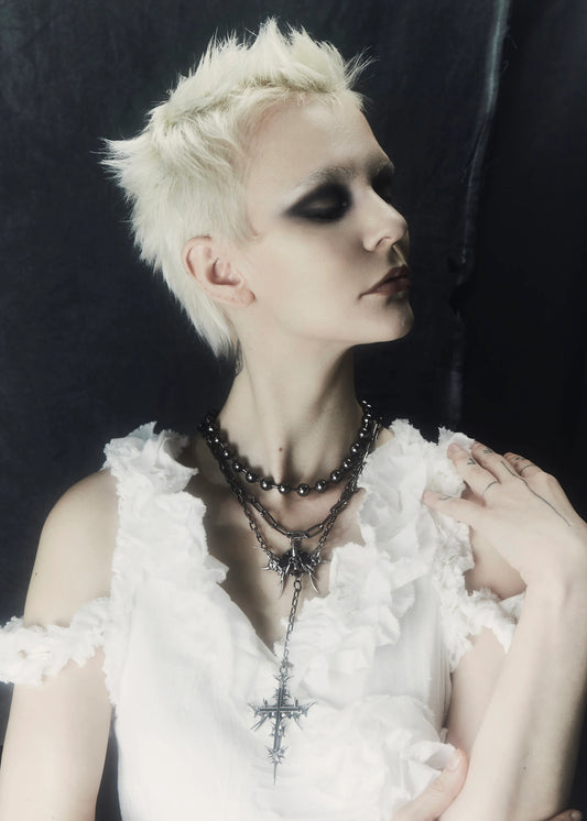 【IIIMIII】 BlackPaintingII Multilayer cross necklace