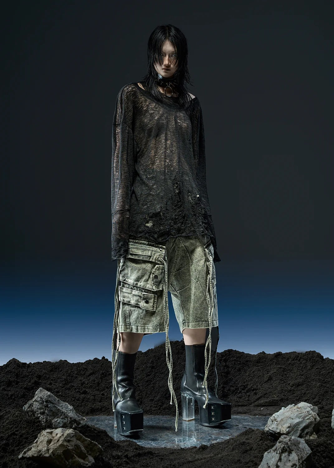 【RICH】RIPPED OVER KNIT TOP