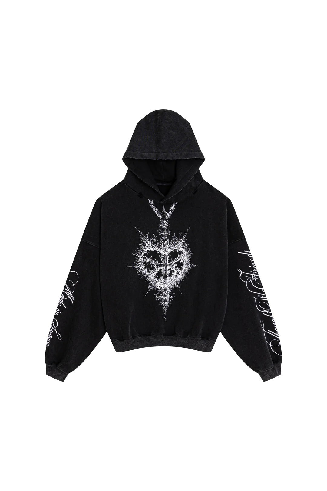 【THOUGHT WE FRIENDS】"Alis" Printed Necklace Hoodie in Washed Black