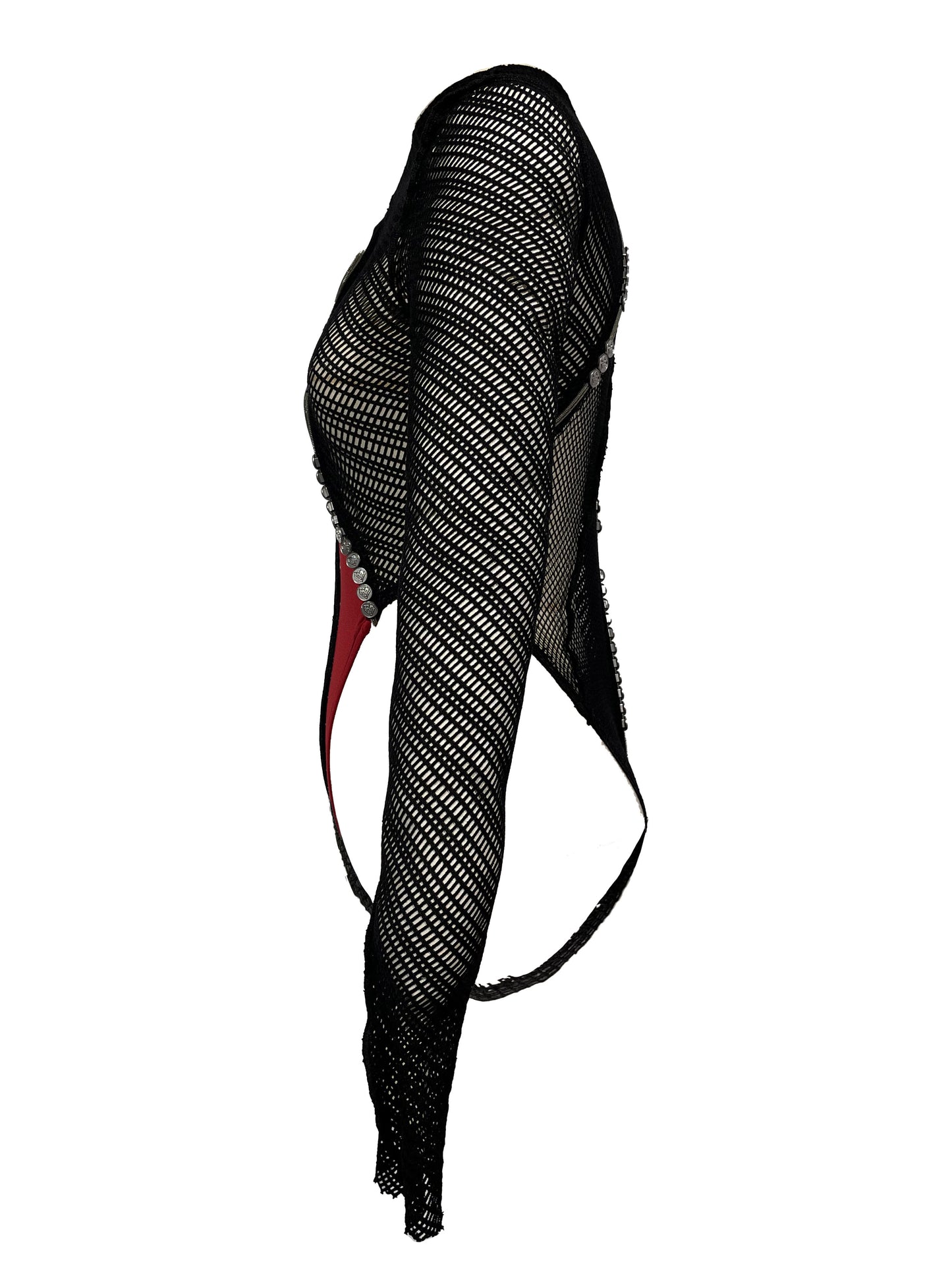 【JENN LEE】 Invasion Love Twisted Zipper Red Mesh Jumpsuit
