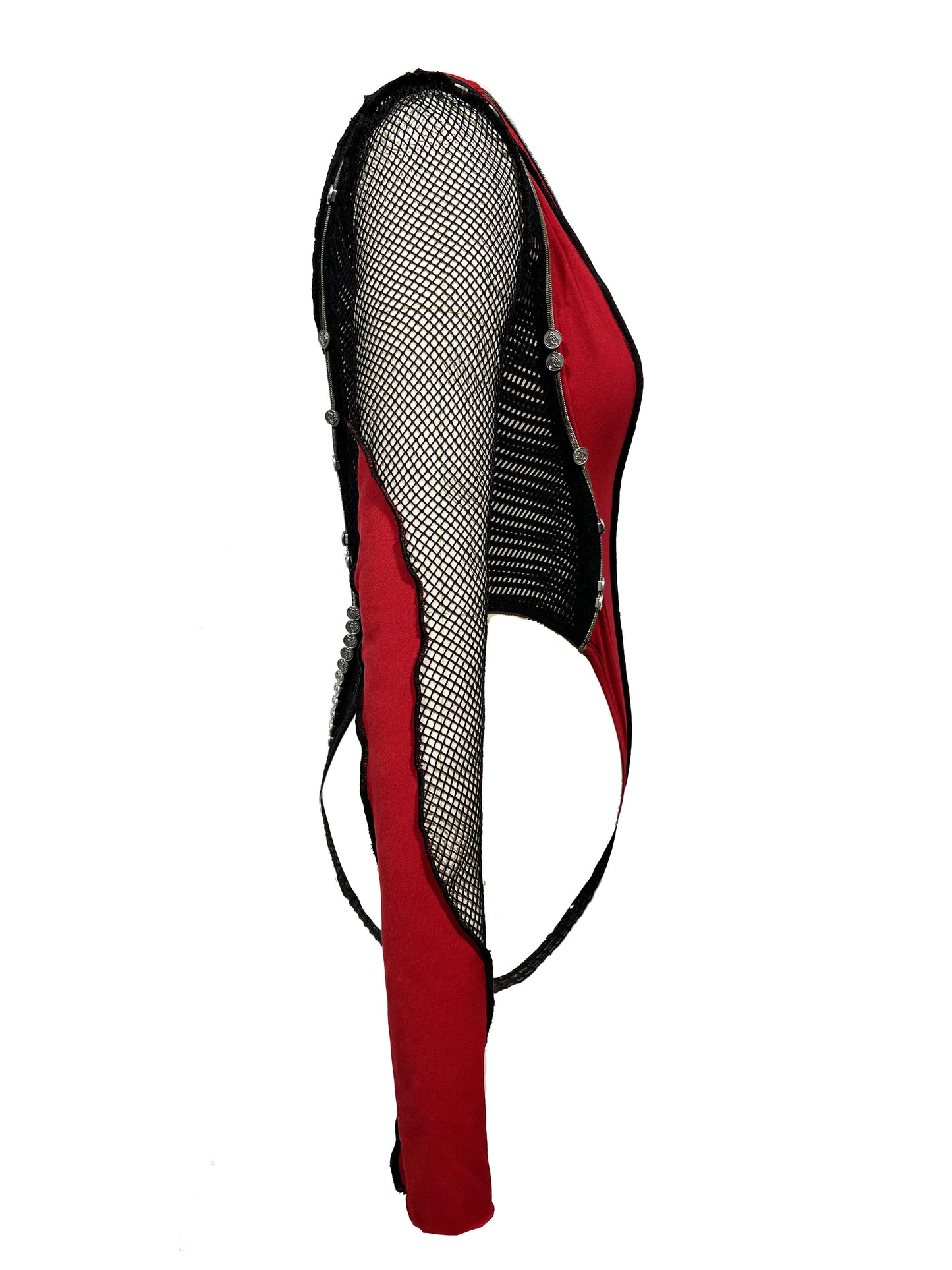 【JENN LEE】 Invasion Love Twisted Zipper Red Mesh Jumpsuit