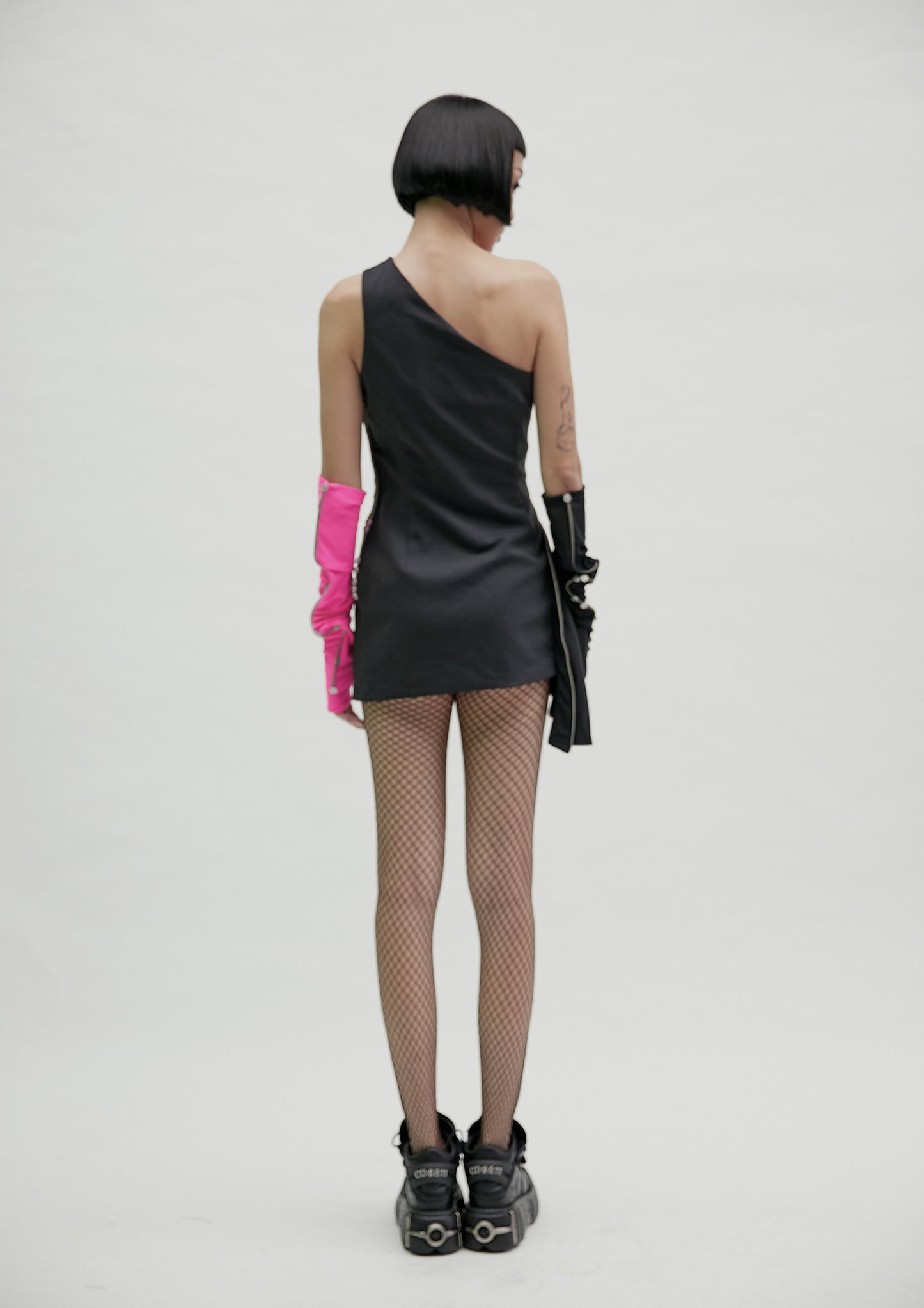 【JENN LEE】Button zipper off-shoulder short dress
