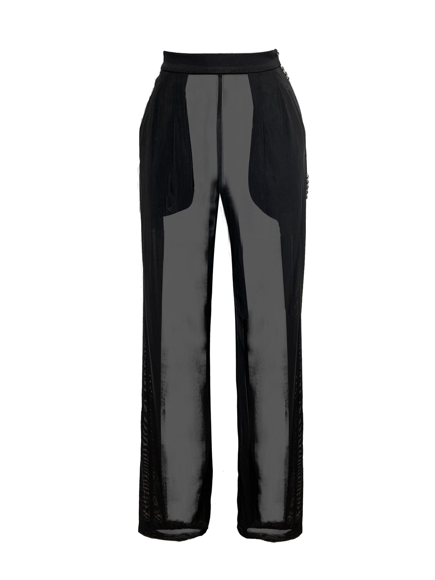 【JENN LEE】Button Zipper See Through Mesh Trousers